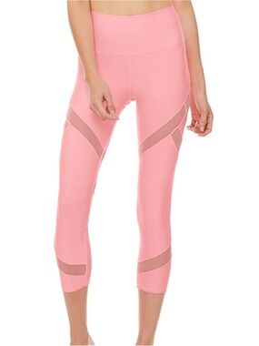 Alo Yoga High Waist Mesmerize Capri Cropped Leggings NWT Pink Mesh Size S